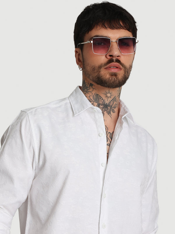 Mens White textured regular fit casual Shirt