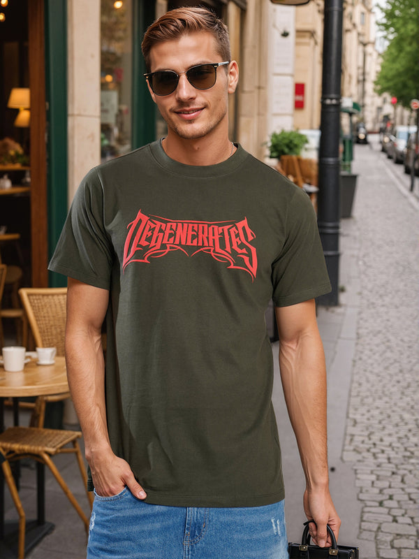 Men Green Typography puff  Print Cotton T Shirt