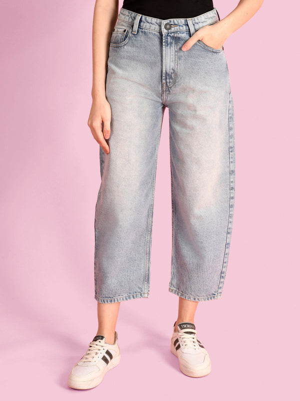 Women Mid Blue Balloon Fit Denim Jeans