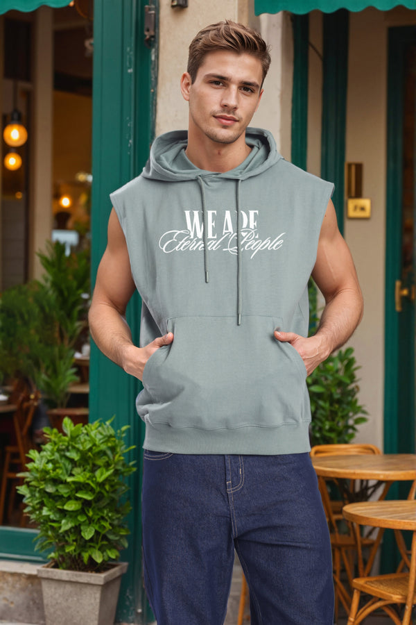 Men Sleeveless Hoodie with kangaroo pocket