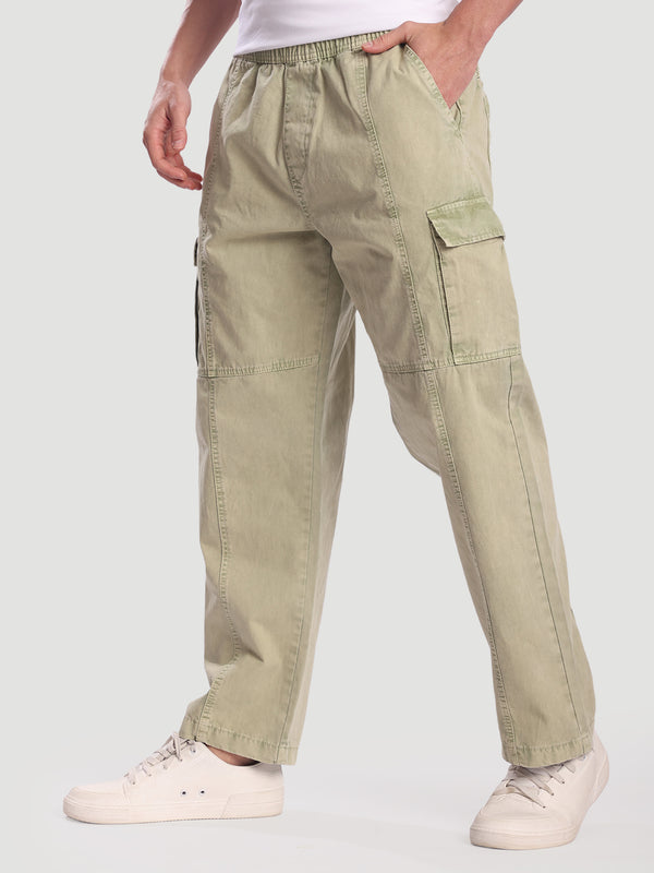Men Olive washed effect Cargo Trousers