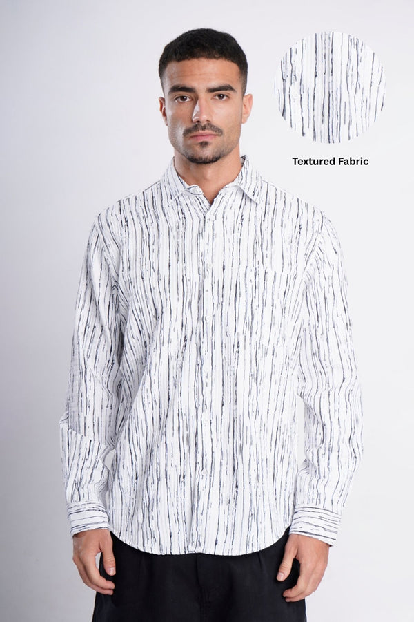 Men White Textured Regular Fit Shirt