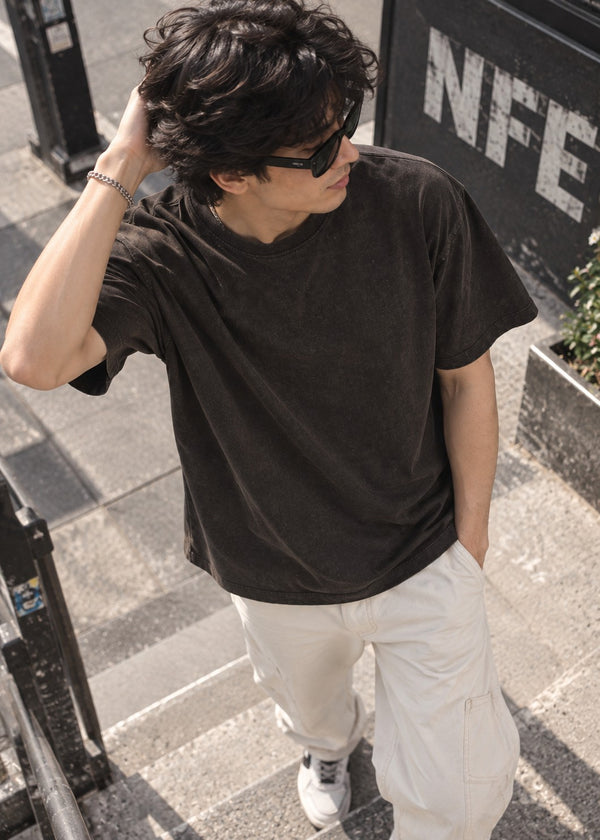 Men Acid Wash Round Neck Cotton Oversized T-shirt