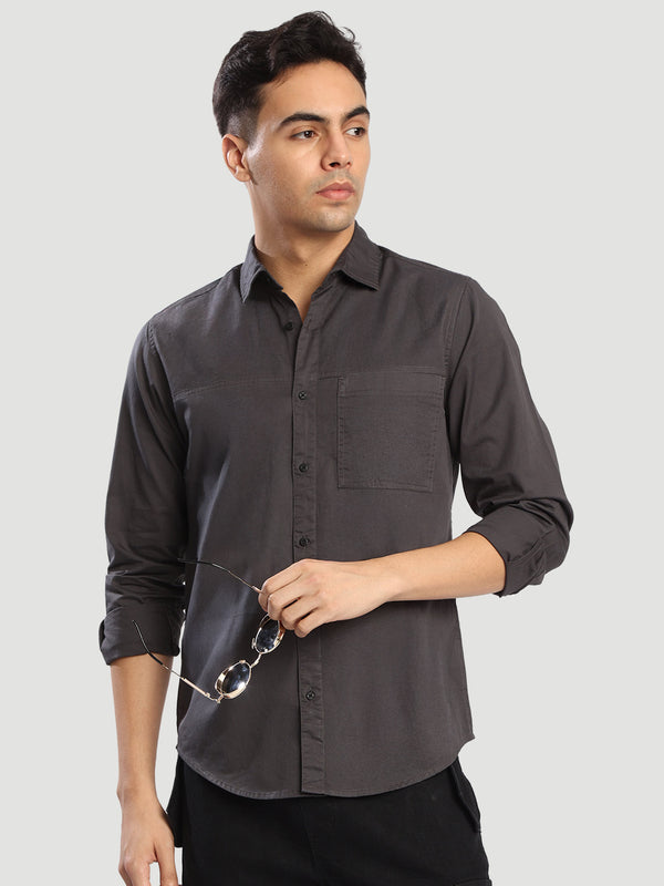 Men Dark Regular fit Grey Casual shirt with brand Embroidery