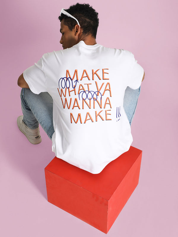 Men White Printed Oversized T-Shirt