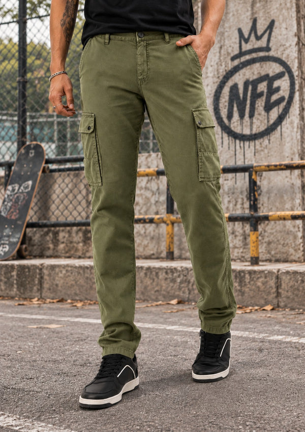 Men Slim Pure Cotton Cargos Trousers