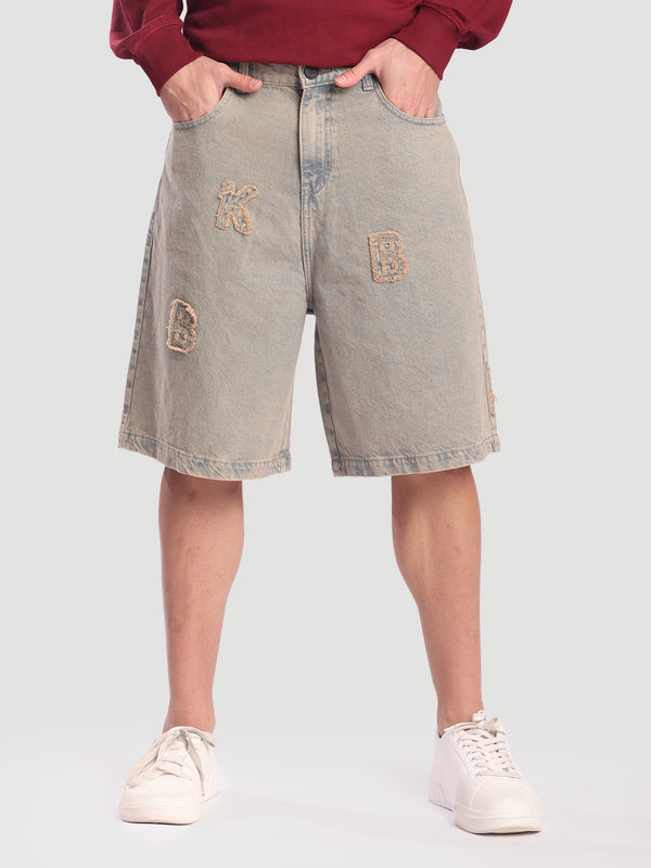 Men tinted Patchwork Baggy Fit Denim Shorts