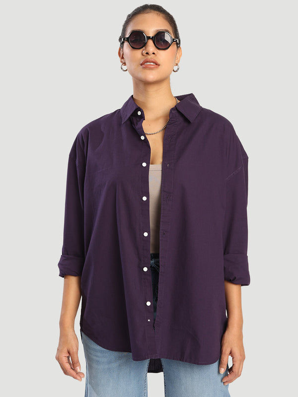 Women oversize drop shoulder purple casual shirt