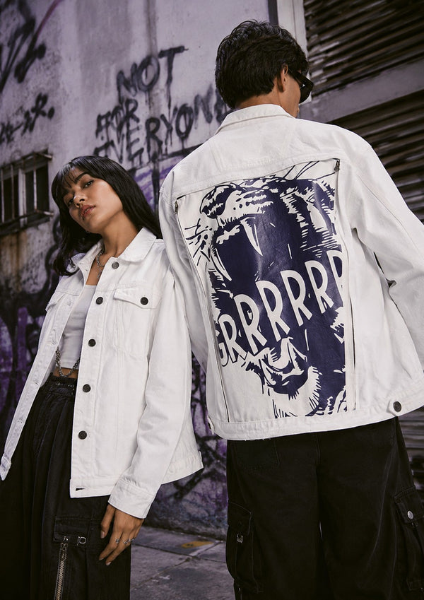 Unisex Mood Switch Relaxed Denim Jacket with Swappable Graphic Patch
