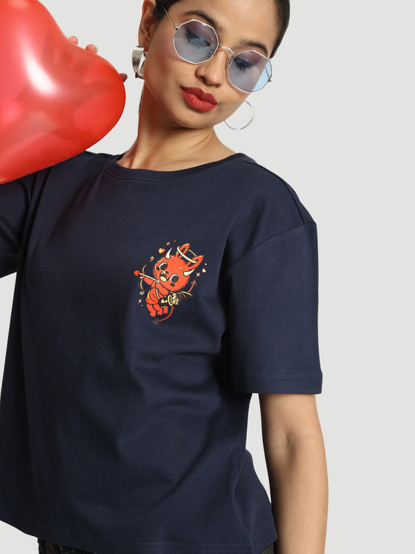 Women Oversize Floral Graphic Labubu Printed T-Shirt