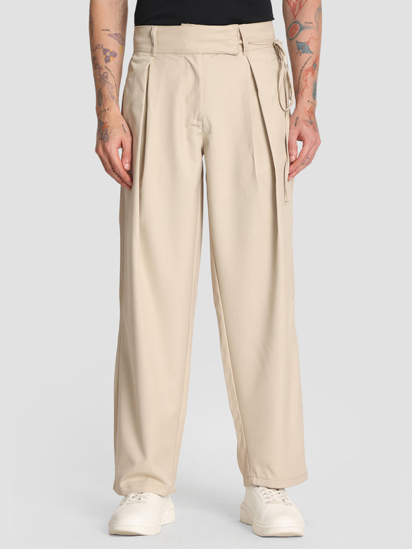Men Mid-Rise Relaxed Fit Korean Style Pleated Casual Trouser