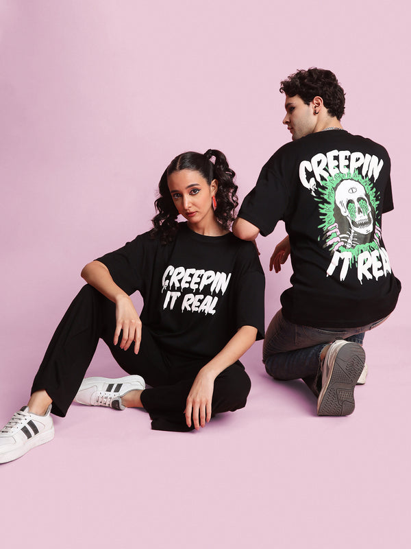Women Oversize Fit Black Halloween "Creepin It Real" T-Shirt