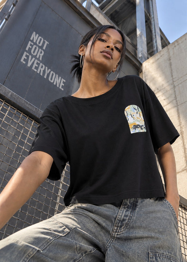 Women Black Relaxed Printed T-Shirt