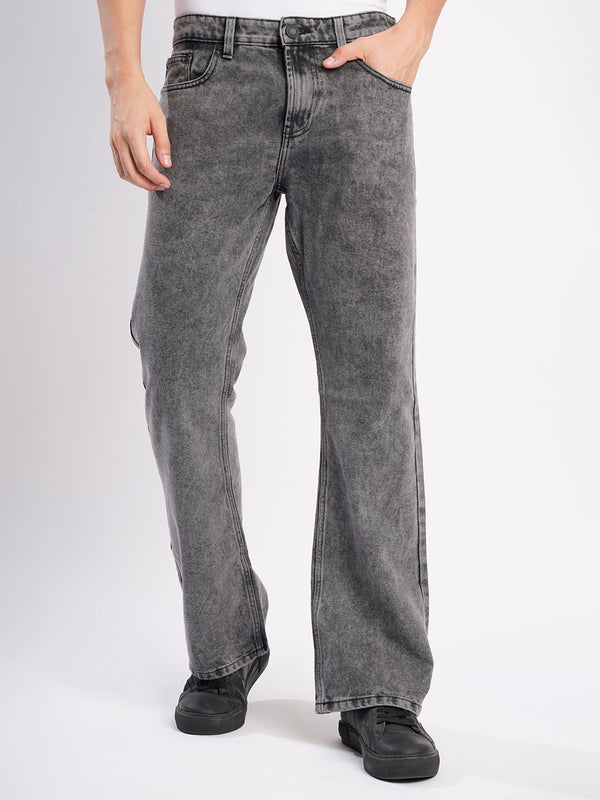 Men Grey Washed Bootcut Jeans