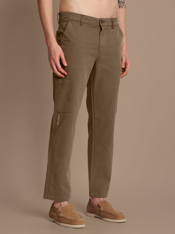 Men Brown Mid-Rise Straight Fit Cargo Casual Trouser