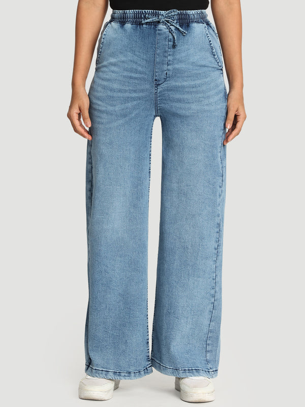 Women blue Wide leg washed effect trouser
