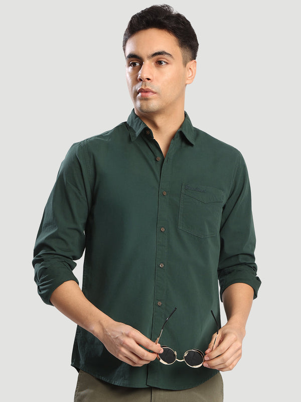 Men Green Regular fit Casual shirt with brand Embroidery
