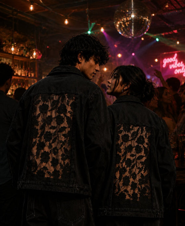Unisex Mood Switch Relaxed Denim Jacket with Swappable Sheer Patch