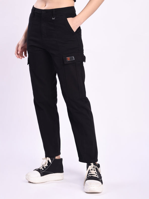 Women Black Paneled Cargo Trouser