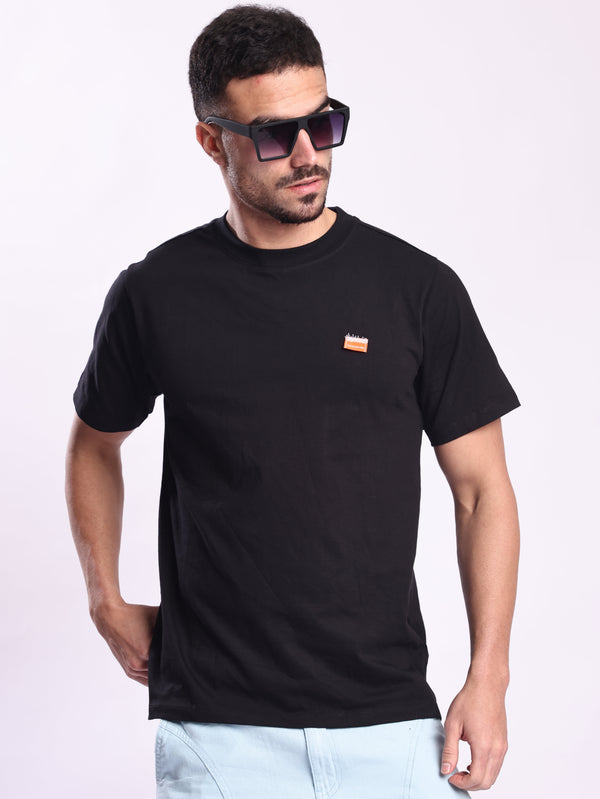 Men Black Solid Cotton T Shirt