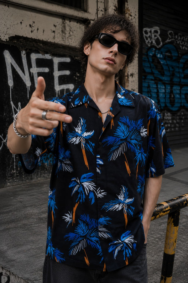 Men Relaxed Floral Print Resort Collar Shirt