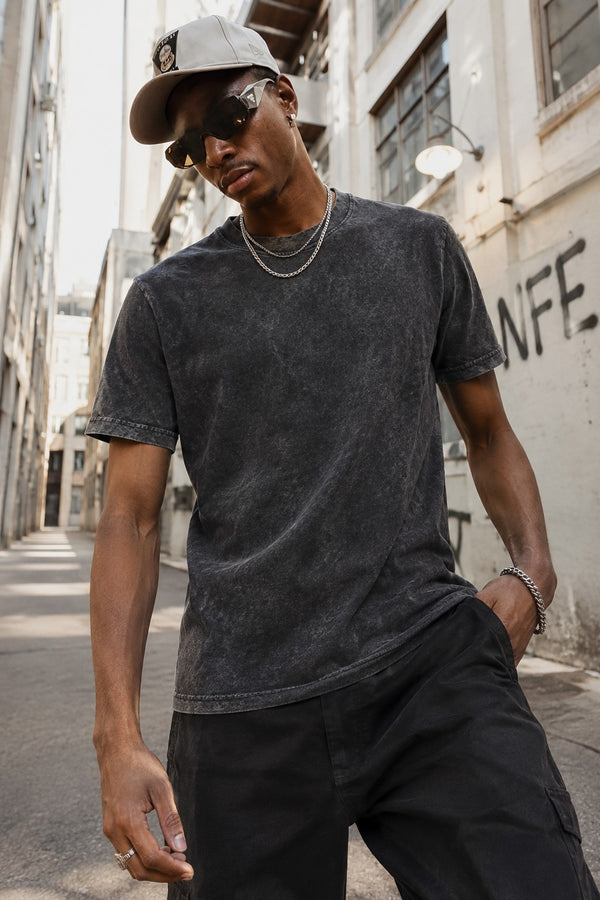 Men Black Acid Wash T Shirt