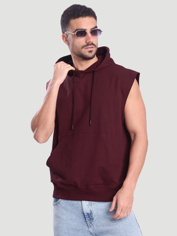 Men Sleeveless Hoodie with kangaroo pocket