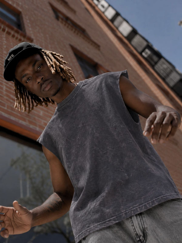 Men Lavender Oversized Acid Washed Sleeveless T-Shirt