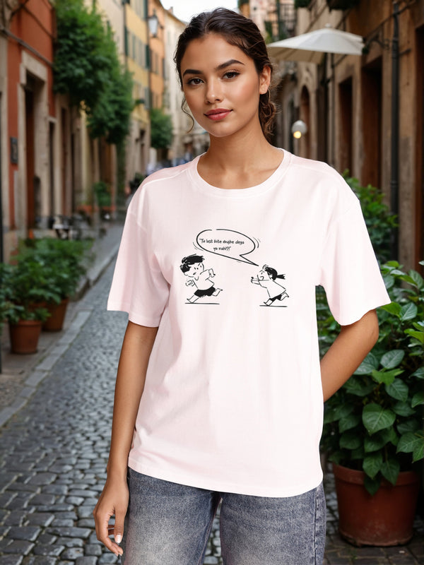Women White Graphic Oversized T Shirt