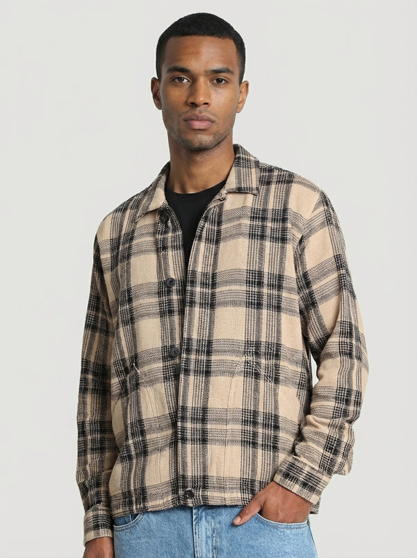 Men Beige Checked textured regular fit shaket