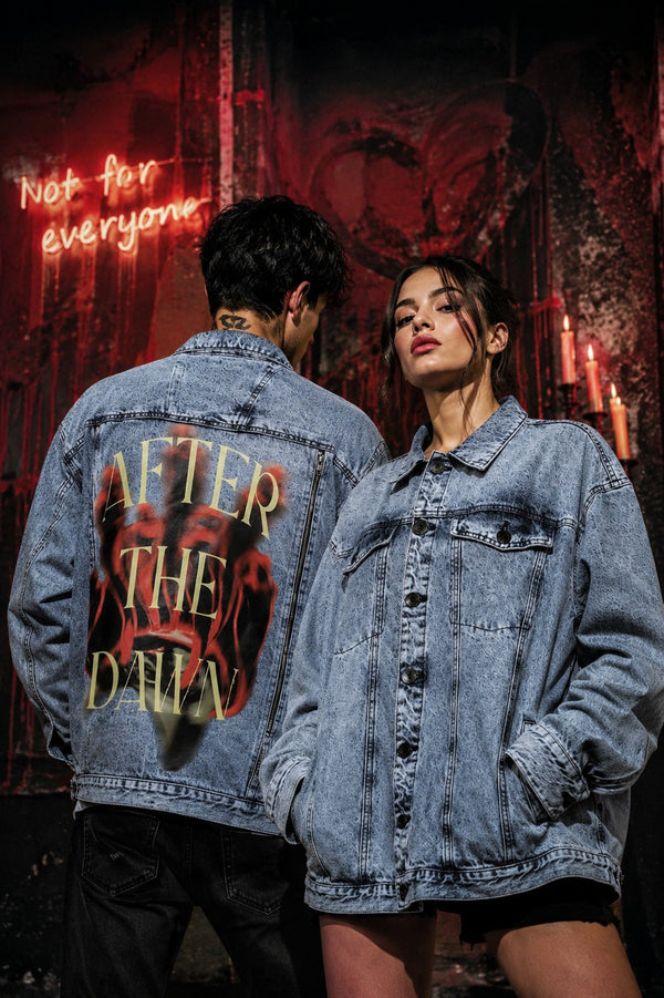 Unisex Mood Switch Oversized Denim Jacket with Swappable Graphic Patch