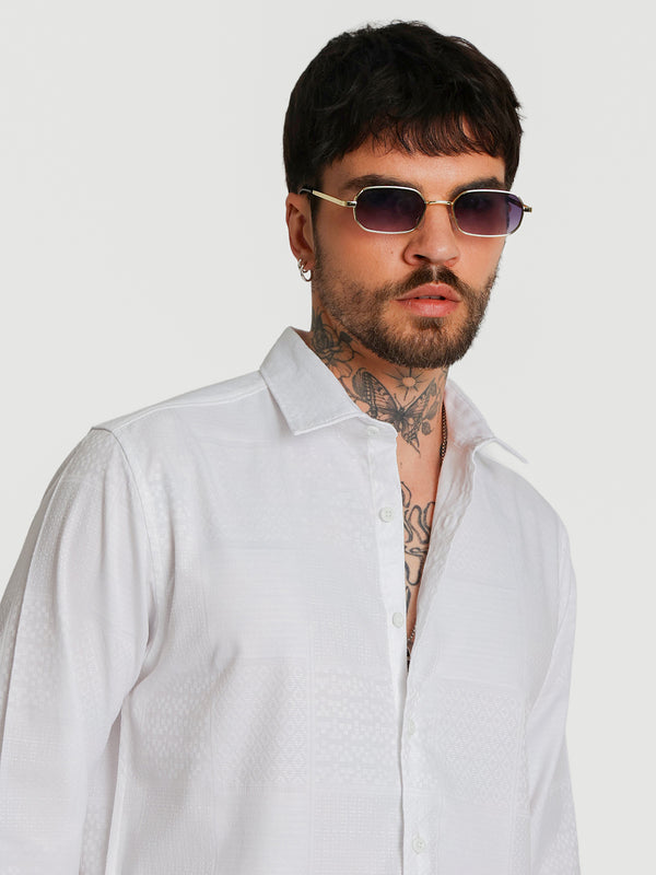 Mens White textured regular fit casual Shirt
