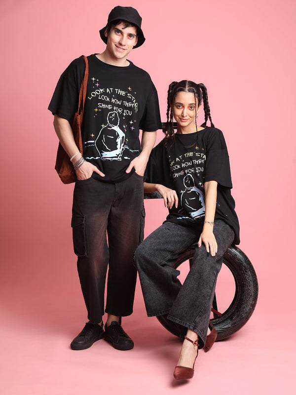 Men Black Printed Oversized Fit T-Shirt