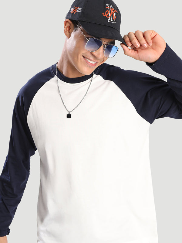 Men Solid Relaxed Raglan Colour Block Cotton Tshirt