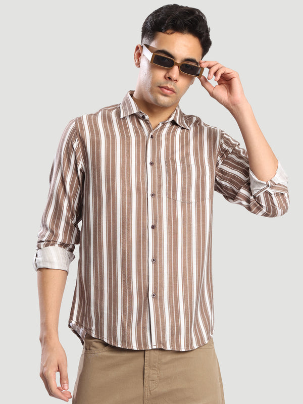 Mens Brown Striped Regular fit Casual full sleeves Shirt
