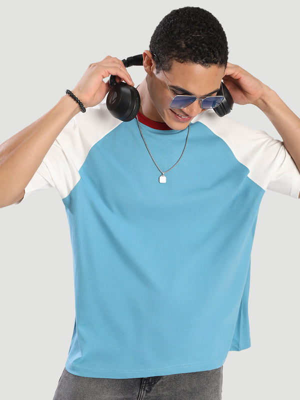 Men Solid Oversize Raglan Colour Block Cotton Tshirt