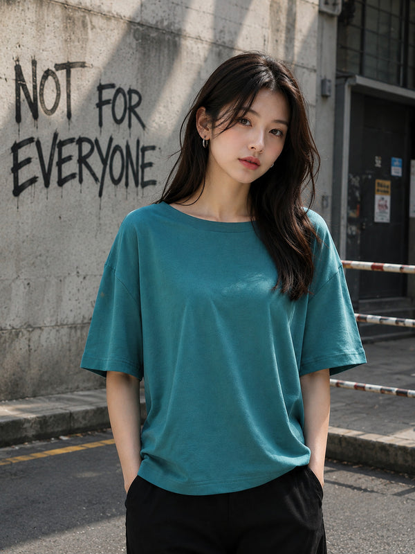 Women Solid Pure Cotton Oversized T-shirt