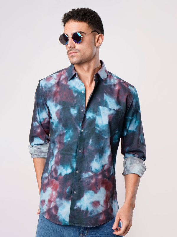Men Blue/Red Abstract Print  Shirt