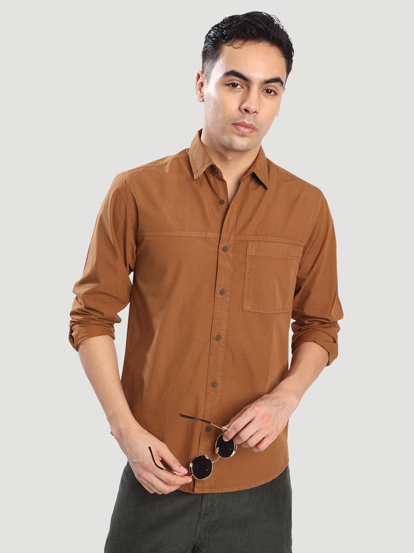 Men Brown Regular fit Casual shirt with brand Embroidery