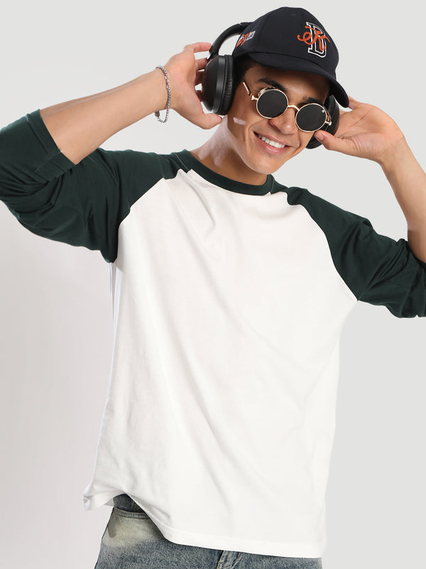 Men Solid Relaxed Raglan Colour Block Cotton Tshirt
