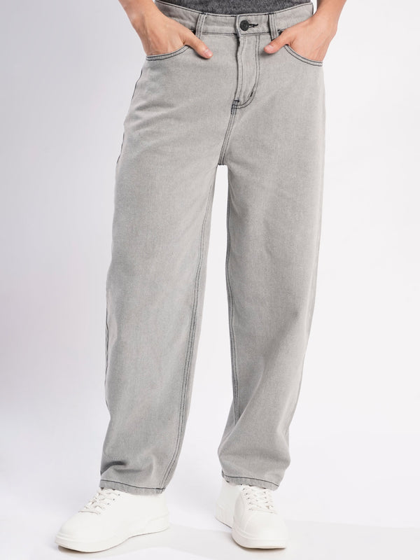 Men Light Grey Baggy Fit Jeans