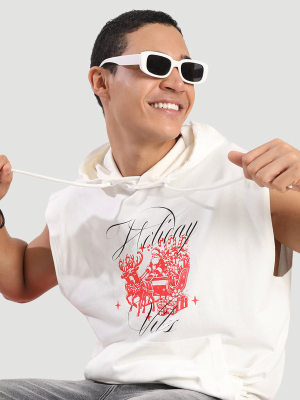 Men Graphic Sleeveless Hoddie Sweatshirt