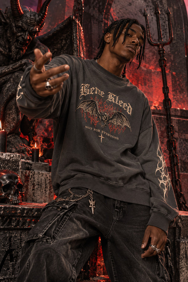 Men Charcoal Devil Graphic Relaxed Sweatshirt