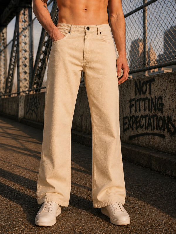 Men Ecru Boot Cut Jeans