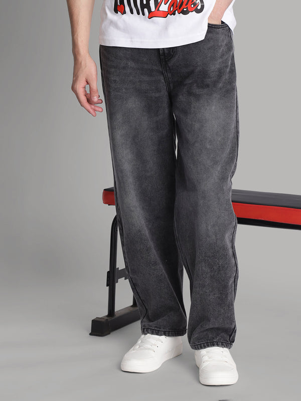 Men Charcoal Heavy Fade Baggy Fit Jeans