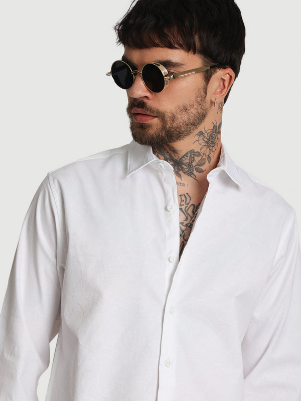 Mens White textured regular fit casual Shirt
