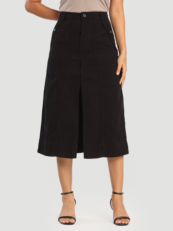 Women Black regular fit Skirt with Front Slit