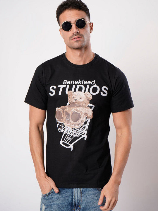 Men Black Cotton Lycra Graphic Print  Shirt
