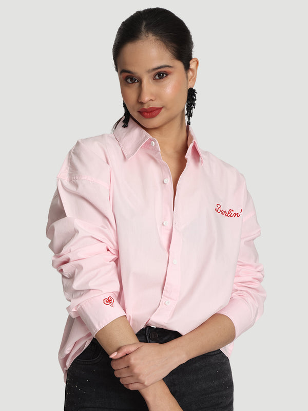 Women Solid Oversixed Fit Graphic Casual Shirt