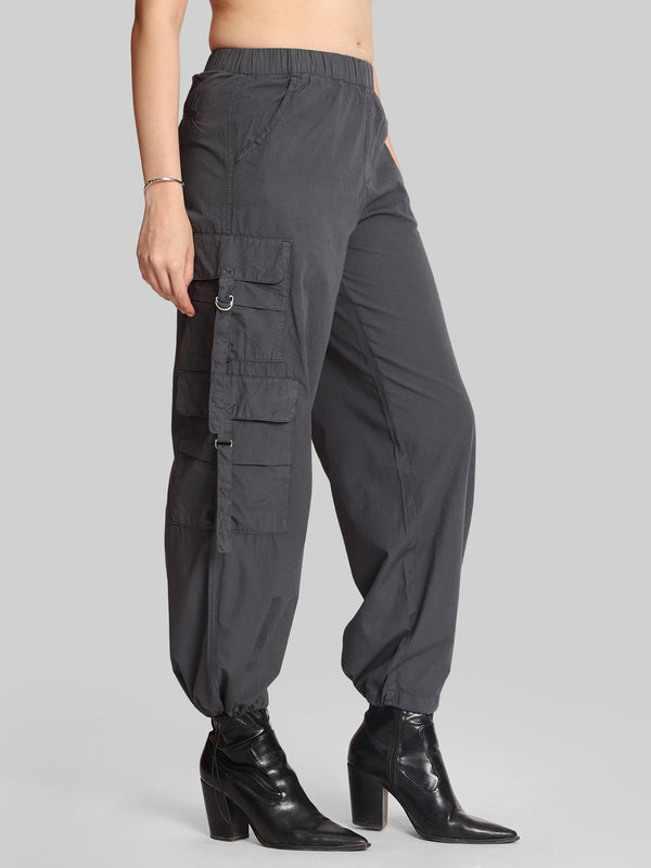 Women Loose Fit Pure Cotton Parachute Cargo Trouser